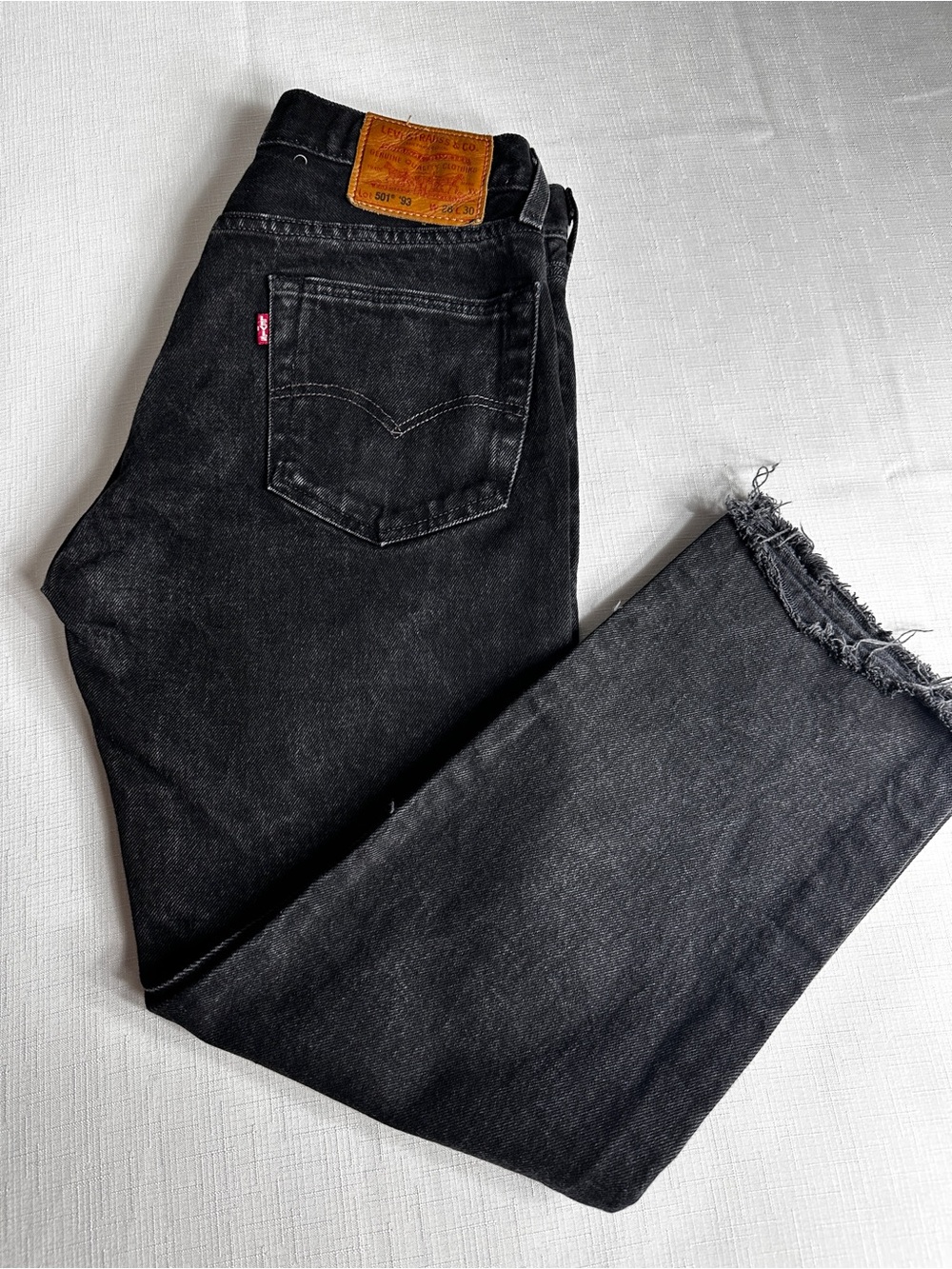Vintage Levi's 501 Black Faded Jeans W26 L30 | Straight Leg Cropped Raw Hem |